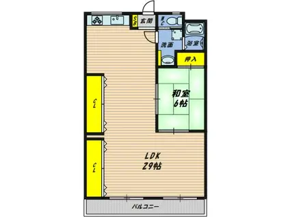 クローバーハイツ森小路 2号棟(1LDK/4階)の間取り写真