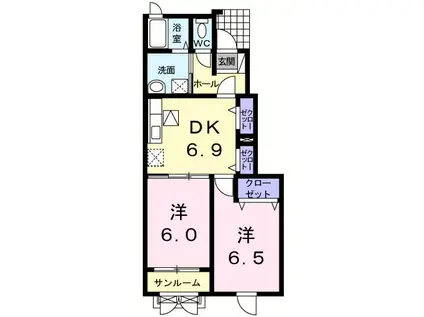 ホームツリーB(2DK/1階)の間取り写真