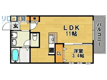 ティーアスクレオ(1LDK/2階)の間取り写真