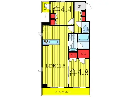 DIPS赤羽RESIDENCE(2LDK/8階)の間取り写真