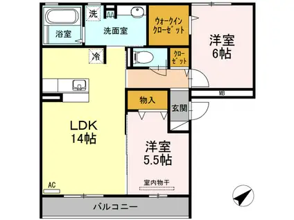 アルカサール(2LDK/3階)の間取り写真