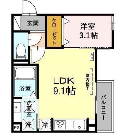 D-HILLS元浜(1LDK/1階)の間取り写真