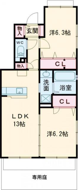 ラフィーネ(2LDK/1階)の間取り写真