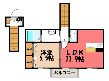 メゾン・ルミナスB(1LDK/2階)の間取り写真