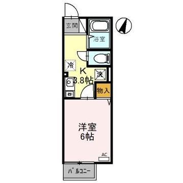 プレミールコートC棟(1K/2階)の間取り写真