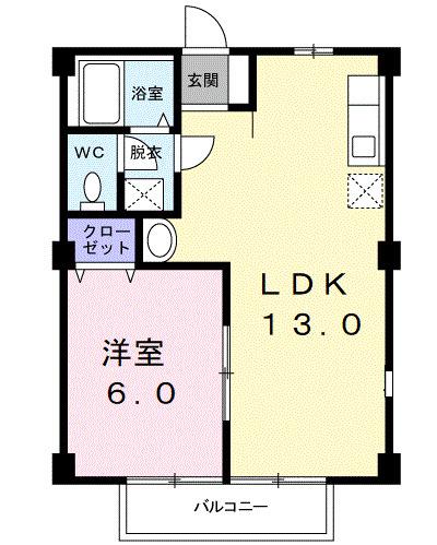 グリーンリッチヒルズD(1LDK/2階)の間取り写真