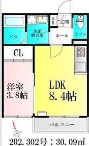 BAU北仙台(1LDK/3階)の間取り写真