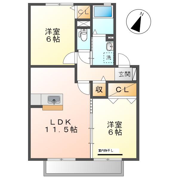 パラシオン(2LDK/2階)の間取り写真