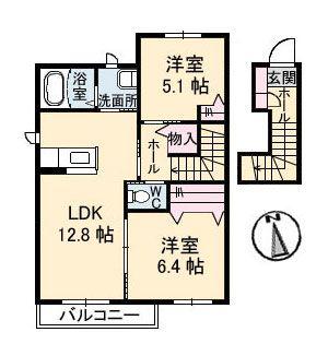花ポートE(2LDK/2階)の間取り写真