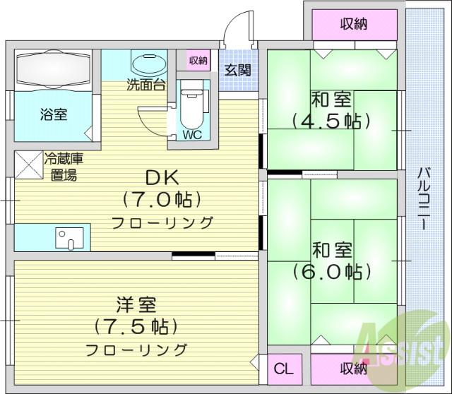 幸町コーポ(3DK/4階)の間取り写真