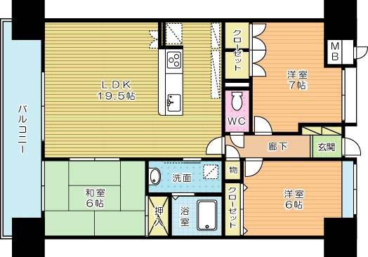 シャトレ大手町N棟(3LDK/13階)の間取り写真