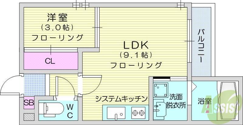 GRANDTIC薬師堂(1LDK/1階)の間取り写真