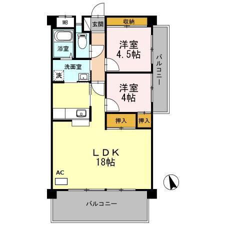 ロゼオパラッツオ(2LDK/2階)の間取り写真