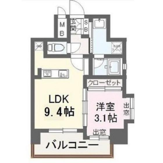 ヴィラ博丈下川端(1LDK/9階)の間取り写真