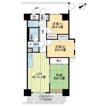 ライオンズマンション長町第2(3LDK/2階)の間取り写真