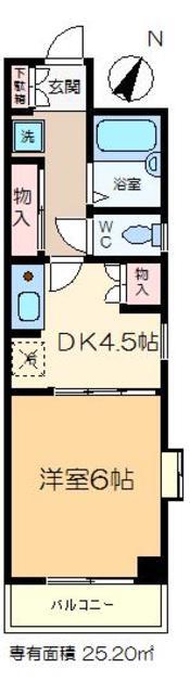 ロイヤルクレセント(1DK/4階)の間取り写真