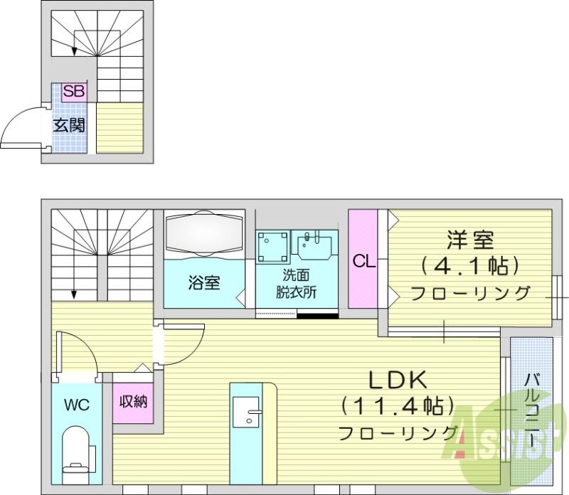 アン・ボヌール(1LDK/2階)の間取り写真