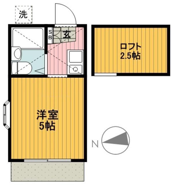六角橋ハイツA棟(ワンルーム/1階)の間取り写真