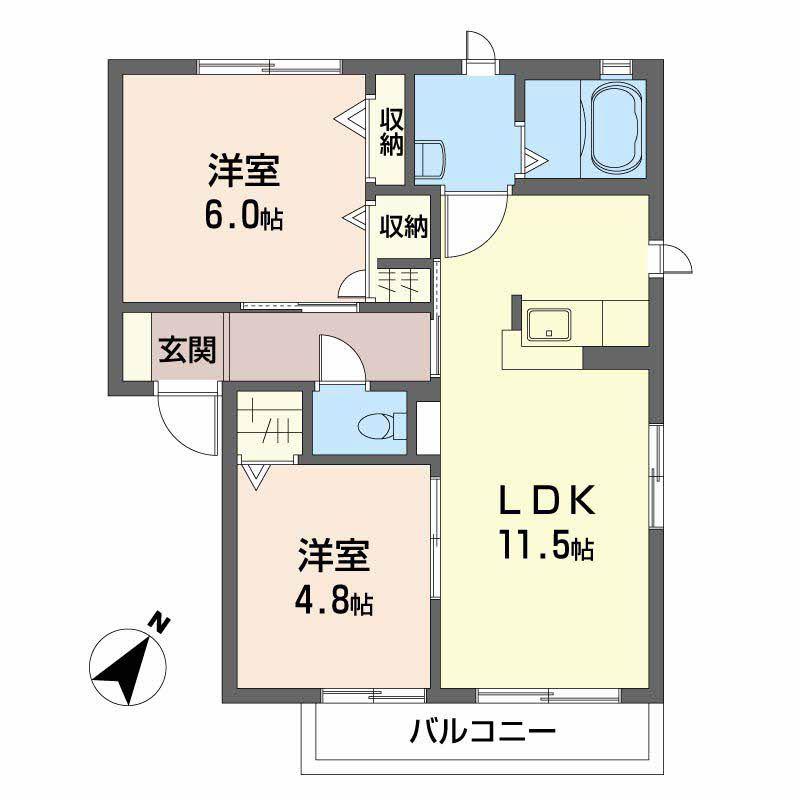 ベルフルールB(2LDK/2階)の間取り写真