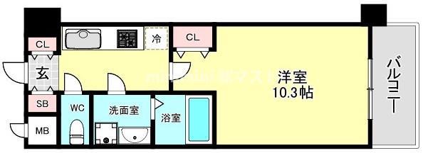 エスリード福島第5(1K/8階)の間取り写真