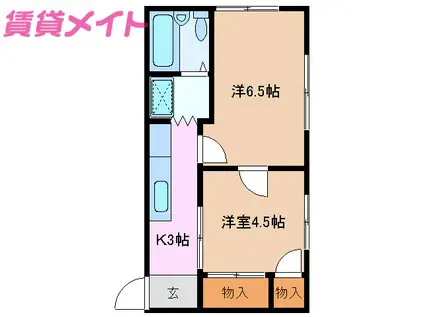 クガハウス(2K/1階)の間取り写真