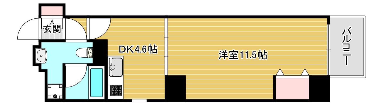 ボーベル南船場(1DK/4階)の間取り写真