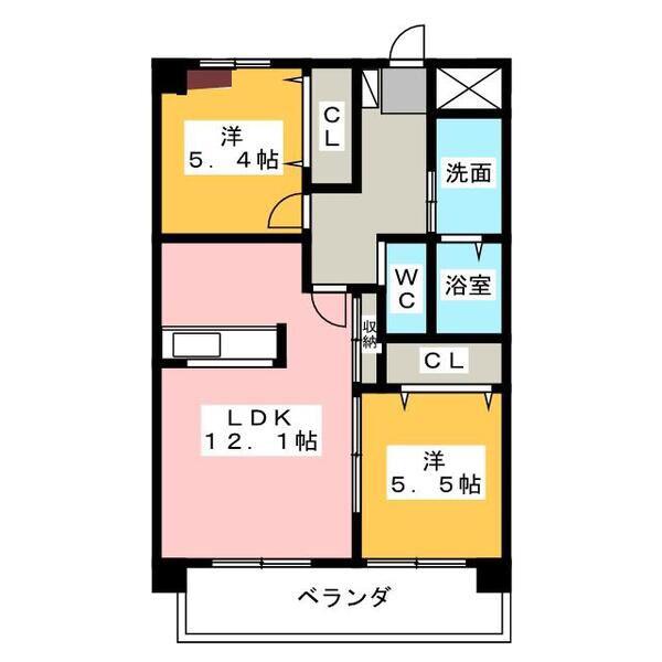 ボン・レポン新家(2LDK/4階)の間取り写真