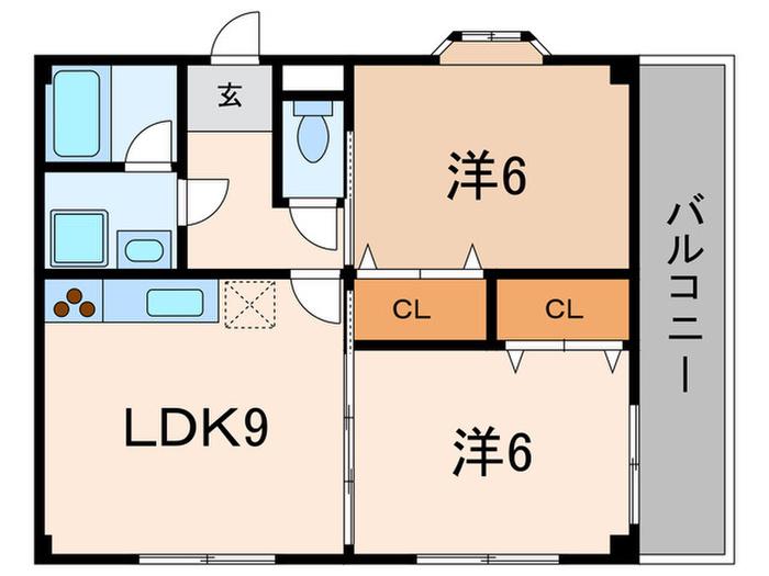 六甲ハイム(2LDK/2階)の間取り写真