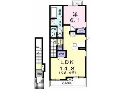 アティード(1LDK/2階)の間取り写真