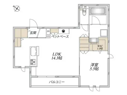 AF ペット共生・フェアリーあざみ野(1LDK/3階)の間取り写真