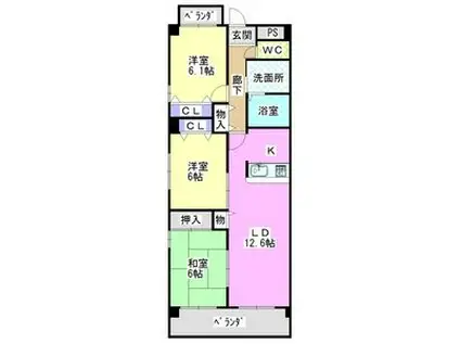 リブラ鶴羽(3LDK/1階)の間取り写真