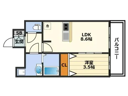 プレサンス京橋GEEN YARDアルミラ(1LDK/7階)の間取り写真