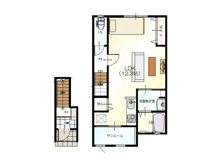 D-BOX能美根上駅前(ワンルーム/2階)の間取り写真