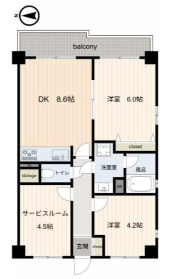 ライオンズマンション武蔵浦和(2SLDK/3階)の間取り写真