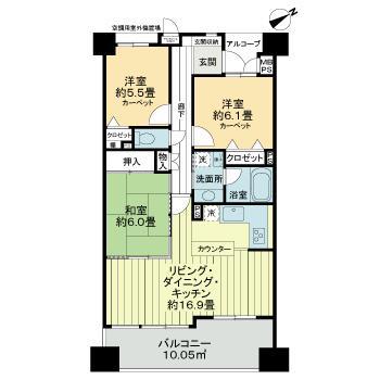 ライオンズヴィアーレ浦和弐番館(3LDK/5階)の間取り写真