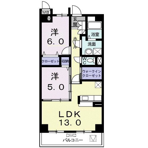 プレジールII(2LDK/1階)の間取り写真