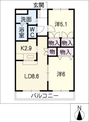 さくらはうす川辺(2LDK/2階)の間取り写真