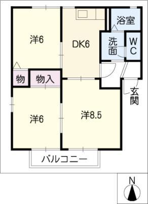 クレール東向山C(3DK/2階)の間取り写真
