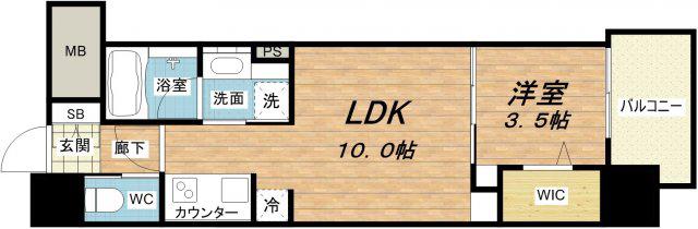 アーバネックス心斎橋II(1LDK/10階)の間取り写真