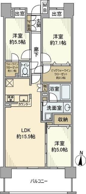 クレストプライムレジデンス アベニュー壱番街(3LDK/11階)の間取り写真