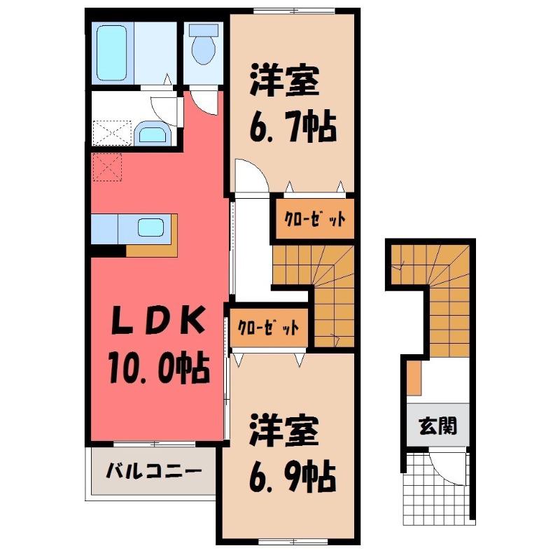 ベルローズ(2LDK/2階)の間取り写真