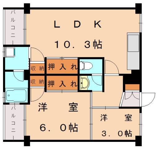 ビレッジハウス古賀(2LDK/4階)の間取り写真