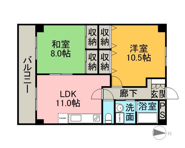 プレジデント高柳(2LDK/6階)の間取り写真