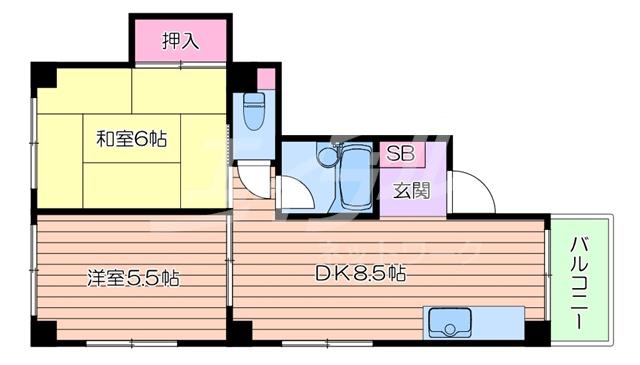 光栄ハイツ香露園(2DK/3階)の間取り写真