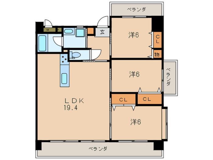 フェルト1021(3LDK/13階)の間取り写真