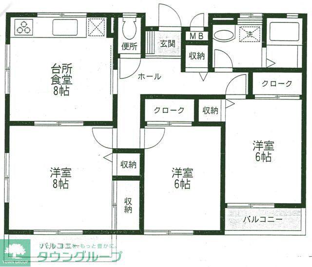もえぎ野ハイツ(3DK/2階)の間取り写真