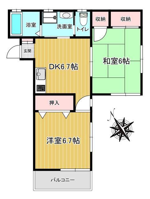 ヴィラージュ(2DK/2階)の間取り写真