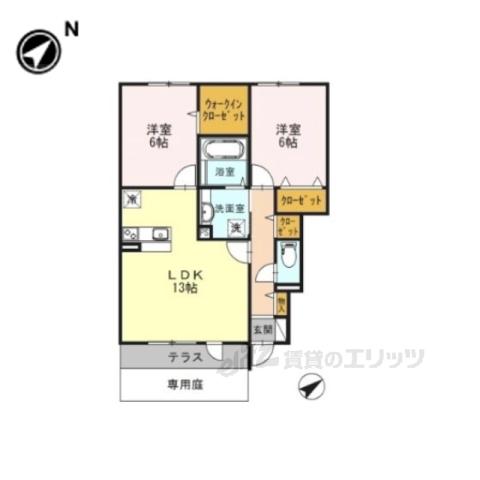 サンロード学園前(2LDK/1階)の間取り写真