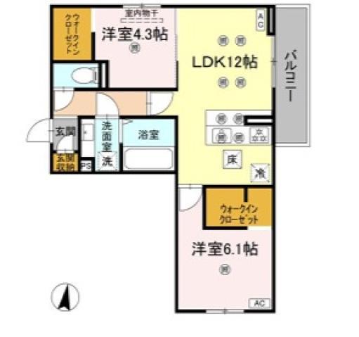 クランツ北井門(2LDK/1階)の間取り写真
