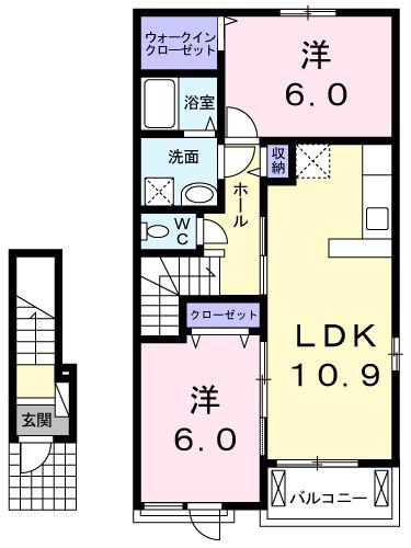 ヴァルミー(2LDK/2階)の間取り写真